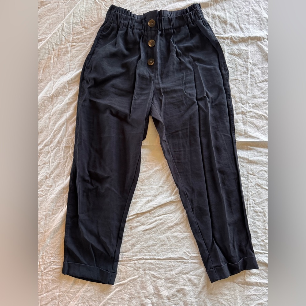 Zara Navy Blue Straight Leg Cropped Pull-On Pants, Size Large